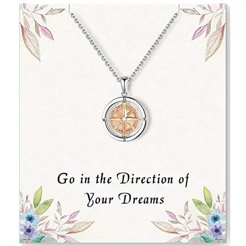 Go in The Direction of Your Dreams Sterling Silver Compass Necklace -Inspirational Gifts for Women, Graduation Gifts for Her, Going Away Gift for Coworker Friends Female Go in The Direction of Your Dreams Sterling Silver Compass Necklace -Inspirational Gifts for Women, Graduation Gifts for Her, Going Away Gift for Coworker Friends Female