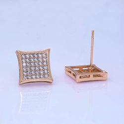 LuReen Gold Silver 11mm Square CZ Stud Earring of Mens Boy aretes para hombre