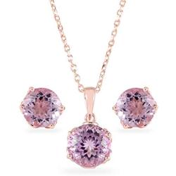 ATELIER PINKCITY Pink Amethyst Necklace and Stud Earring Set 925 Sterling Silver 18K Rose Gold Plated 16 Inches with 2'' Extension Gemstone Birthstone Sets for Women