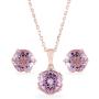 ATELIER PINKCITY Pink Amethyst Necklace and Stud Earring Set 925 Sterling Silver 18K Rose Gold Plated 16 Inches with 2'' Extension Gemstone Birthstone Sets for Women