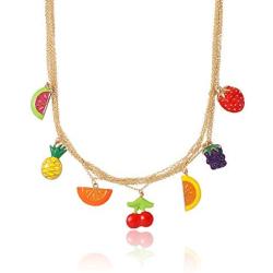 Gold Plated Colorful Fruits Pendant Charms Chain Necklace for Women Girls Teen Girls