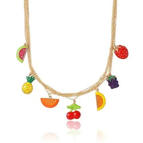 Gold Plated Colorful Fruits Pendant Charms Chain Necklace for Women Girls Teen Girls Gold Plated Colorful Fruits Pendant Charms Chain Necklace for Women Girls Teen Girls