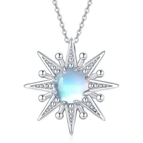 Cuoka Sun Necklace 925 Sterling Silver Moonstone Necklace for Women Sunshine Necklace Sun Pendant Jewelry
