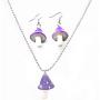 Cute Colorful Mushroom Dangling Earrings Necklace Set - Handmade Gummy Mushrooms Necklaces Rainbow Colored 3D Vegetables Food Jewelry Chains for Women Girls Daughters
