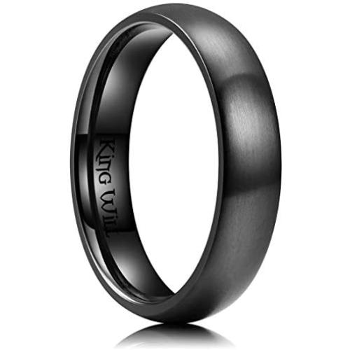 King Will 3mm/5mm/7mm/9mm Black Dome Titanium Ring Matte Finish Wedding Band Comfort Fit