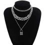 2Pcs Chunky Cuban Chain Lock Pendant Collar Necklace Bracelet Set, Full Crystal Inlaid Glittering Braided Link Tiered Choker Punk Hip Hop Streetwear Cool Jewelry Gift for Women Party Pub