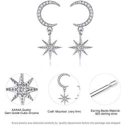 Angol Sterling Silver Drop &Dangle Moon Earrings, S925 Moon Drop Earrings with Cubic Zirconia, Crescent Moon Jewelry Dangling Earrings Hypoallergenic Jewelry for Women Teens with