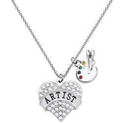 CYTING Artist Heart Pendant Necklace With Paint Palette and Brush Charm Artist Painter Jewelry Art Student/Teacher Gift