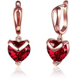 Blingsoul Red Heart Earrings for Women - Rose Gold Crystal Dangle Jewelry Valentine Gift for Her