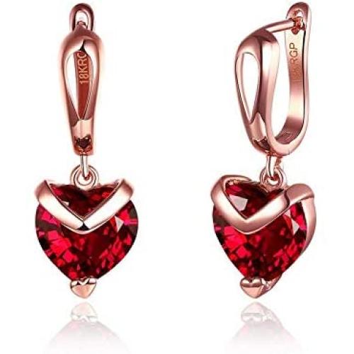 Blingsoul Red Heart Earrings for Women - Rose Gold Crystal Dangle Jewelry Valentine Gift for Her