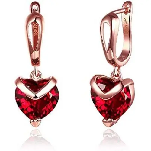 Blingsoul Red Heart Earrings for Women - Rose Gold Crystal Dangle Jewelry Valentine Gift for Her