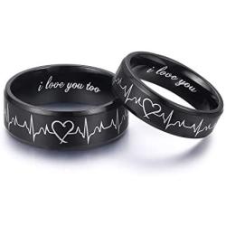 Heartbeat Rings for Couples I Love You Matching Promise Rings Wedding Bands Sets for Him and Her with Box Stainless Steel Comfort Fit