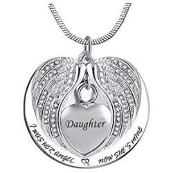 TGLS Angel Wing Cremation Ash Heart Urn Necklaces for Human Ashes Dad Mom Grandma Family Members Keepsake Memorial Pendant - I Was His Angel; Now Hes Mine