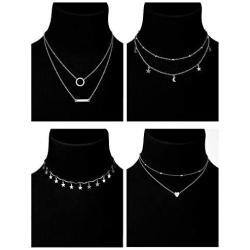 BBTO 9 Pieces Women Girls Layered Choker Necklace Sliver Layered Pendant Choker Jewelry Set (Style 1)