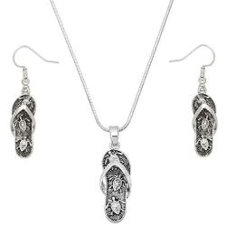 Liavys Sea Turtle Flip-Flop Sandal Charm Pendant Fashionable Necklace & Earrings Set - Fish Hook - 17'' Snake Style Chain - Unique Gift and Souvenir