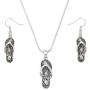 Liavys Sea Turtle Flip-Flop Sandal Charm Pendant Fashionable Necklace & Earrings Set - Fish Hook - 17'' Snake Style Chain - Unique Gift and Souvenir