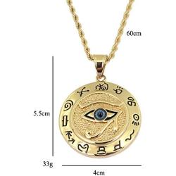 Moca Jewelry Hip-Hop Ancient Egyptian Horus Eye Pendant Stainless Steel Chain Rhinestone Crystal Necklace for Men Women