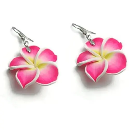 CHADADA Jewelry Hawaiian Fimo Plumeria Flower Dangle Earrings Handmade for Women, 30 mm