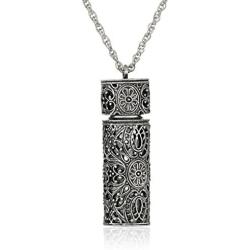 1928 Jewelry Womens Antiqued Pewter Filigree Covered 3.69 ml Glass Vial Pendant Enhancer, 30