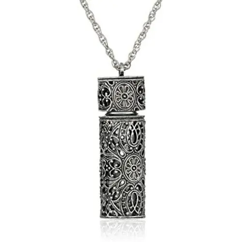 1928 Jewelry Womens Antiqued Pewter Filigree Covered 3.69 ml Glass Vial Pendant Enhancer, 30 1928 Jewelry Womens Antiqued Pewter Filigree Covered 3.69 ml Glass Vial Pendant Enhancer, 30