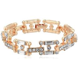 Steve Madden Womens Rhinestone Square Link Rose Gold-Tone Bracelet