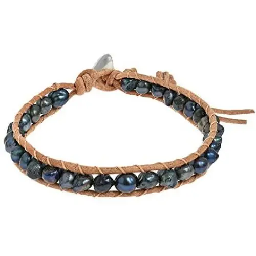 AeraVida Cultured Freshwater Black Pearl Nude Leather Bracelet AeraVida Cultured Freshwater Black Pearl Nude Leather Bracelet