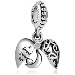 Q&Locket Heart Bear Mom I Love You to The Moon &Back Charm Photo Beads for Bracelet
