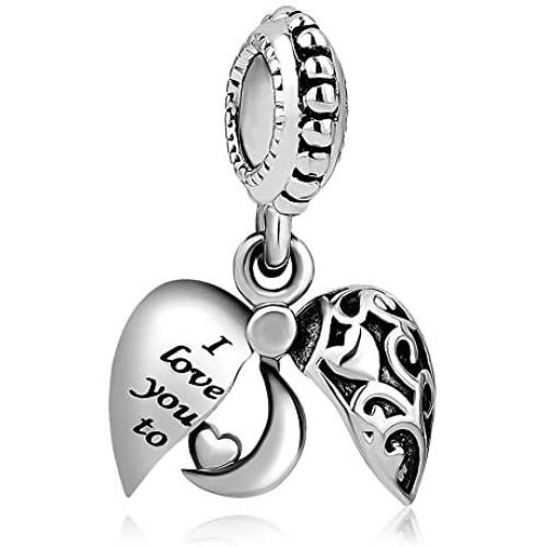 Q&Locket Heart Bear Mom I Love You to The Moon &Back Charm Photo Beads for Bracelet