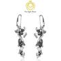 Big Apple Hoops - Mothers Day Jewelry Orchid Flowers Dangle Earrings Made from Real Solid 925 Sterling Silver Oxidized Finish