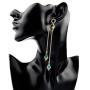 Vintage Green Rhinestone Long Drop Snake Earrings Studs