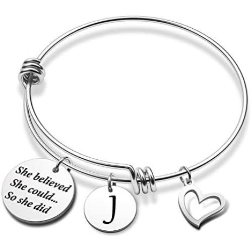 Initial Bracelet Keychain She Believed She Could So She Did Inspirational Jewelry 2020 2021 Graduation Gift