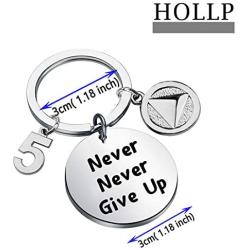 HOLLP Sobriety Keychain Sober 1/2/5 Years Anniversary Keychain Sobriety Jewelry Never Never Give Up Keychain Recovery Symbol Keychain