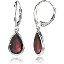 Sterling Silver Gemstone Teardrop Dainty Leverback Dangle Earrings