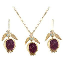 KOEDLN Cute Pomegranate Necklace Earrings Jewelry Set Purple Crystal Fruit Jewelry for Women Girls