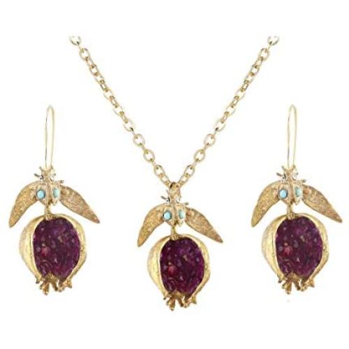 KOEDLN Cute Pomegranate Necklace Earrings Jewelry Set Purple Crystal Fruit Jewelry for Women Girls