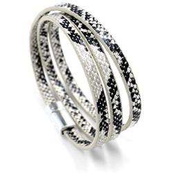HUNO Multilayer Leopard Textured Cuff Bracelets Magnetic Buckle Snakeskin PU Leather Wrap Cuff Bangle for Women Girls