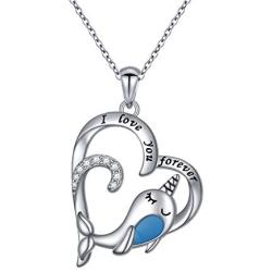 Sterling Silver Rainbow Unicorn Necklace Puppy Cat Paw Horse Narwhal Animal Pendant Necklace for Women Daughter Girls