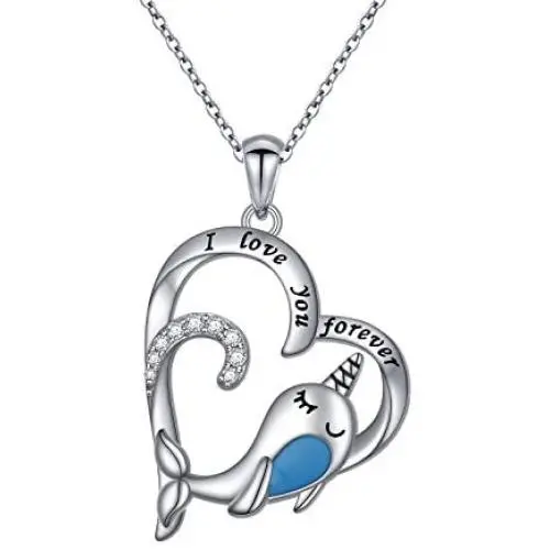 Sterling Silver Rainbow Unicorn Necklace Puppy Cat Paw Horse Narwhal Animal Pendant Necklace for Women Daughter Girls