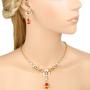EVER FAITH Womens Zircon Crystal Enamel 3 Flowers Tear Drop Necklace Earrings Set Gold-Tone