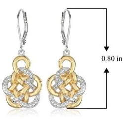 Two Tone 18k Yellow Gold and Rhodium Plated 925 Sterling Silver Celtic Knot Drop Earrings