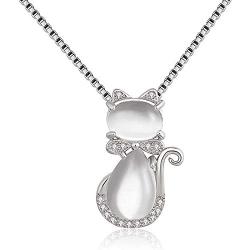 Cute Pink Cat Pendant Necklace, Platinum Plated, Animal Cat Jewelry Gifts for for Teen Girls ZY062
