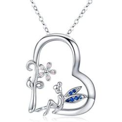 CUOKA MIRACLE Fairy Necklace, Flower Girl Necklace S925 Sterling Silver Heart Pendant Necklace Fairy Jewelry Gift for Women Teen Girlfriend