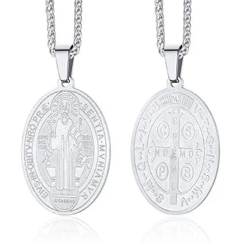 ChainsPro St. Benedict Necklace for Men, Catholic Medallion Pendant with Chain, Prayer Jewelry Gift, 18K Gold Plated/Stainless Steel (Send Gift Box) ChainsPro St. Benedict Necklace for Men, Catholic Medallion Pendant with Chain, Prayer Jewelry Gift, 18K Gold Plated/Stainless Steel (Send Gift Box)