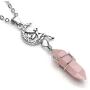 Jovivi Silver Fairy/Flower Rose Quartz Crystal Gemstone Hexagonal Healing Point Chakra Pendant Necklace 24''
