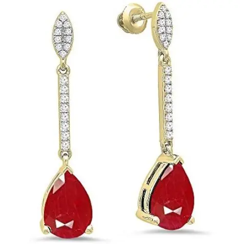 Dazzlingrock Collection 10K 10X7 MM Each Pear Lab Created Gemstone & Round Diamond Ladies Teardrop Dangling Drop Earrings, Yellow Gold