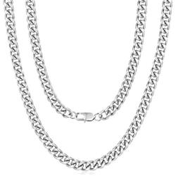 Jewlpire Mens Chain, Gold Chain for Men, Miami Silver Cuban Link Chain Necklace for Men Boys Women, 18K Gold Plated/316L Stainless Steel, 4/6/9mm Width, 18/20/22/24/26/30 Inch