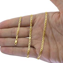 Nuragold 10k Yellow Gold 3mm Solid Cuban Curb Link Chain Pendant Necklace, Mens Womens Lobster Lock 16'' 18'' 20'' 22'' 24'' 26'' 28'' 30''