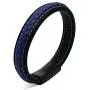 Mens Leather Bracelet Blue and Black Leather Braided Bracelet with Black Stainless Steel Magnetic Buckle