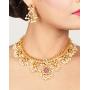 Tarinika Premal Antique Gold-Plated Indian Jewelry Set with Necklace and Earrings - White Red Green