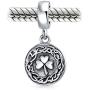 Round Disc Good Luck Celtic Knot Lucky Leaf Shamrock Irish Clover Dangle Bead Charm For Women Teen Oxidized .925 Sterling Silver Fits European Bracelet